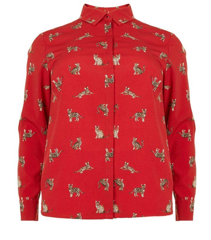 New Look Curves Red Cat Print Shirt